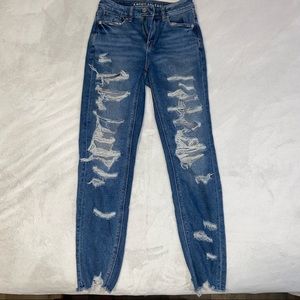 American Eagle “Mom” jeans, stretch & distressed